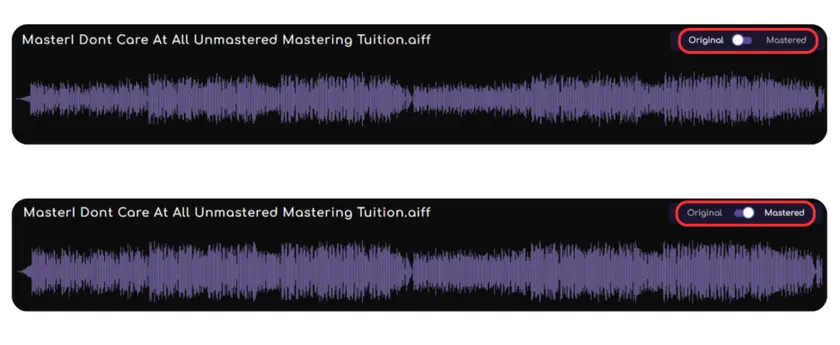 Unmastered and mastered audio in Remasterify
