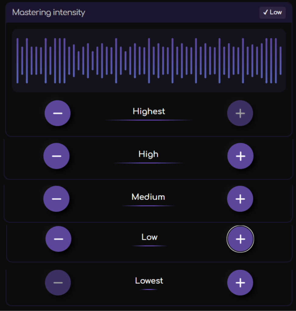 Remasterify mastering intensity settings