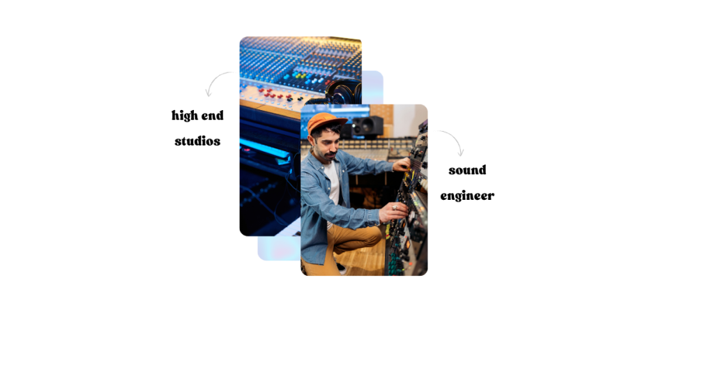 Mastering process including costly studios and sound engineers.