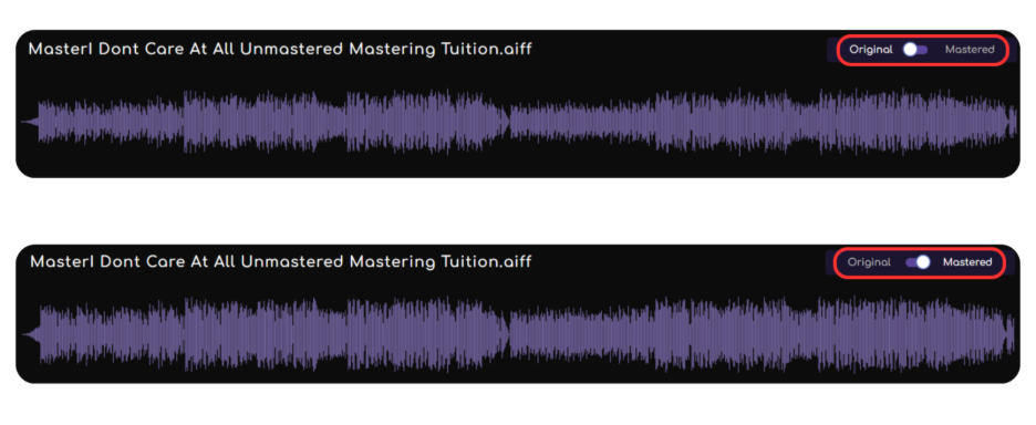 Unmastered and mastered audio in Remasterify