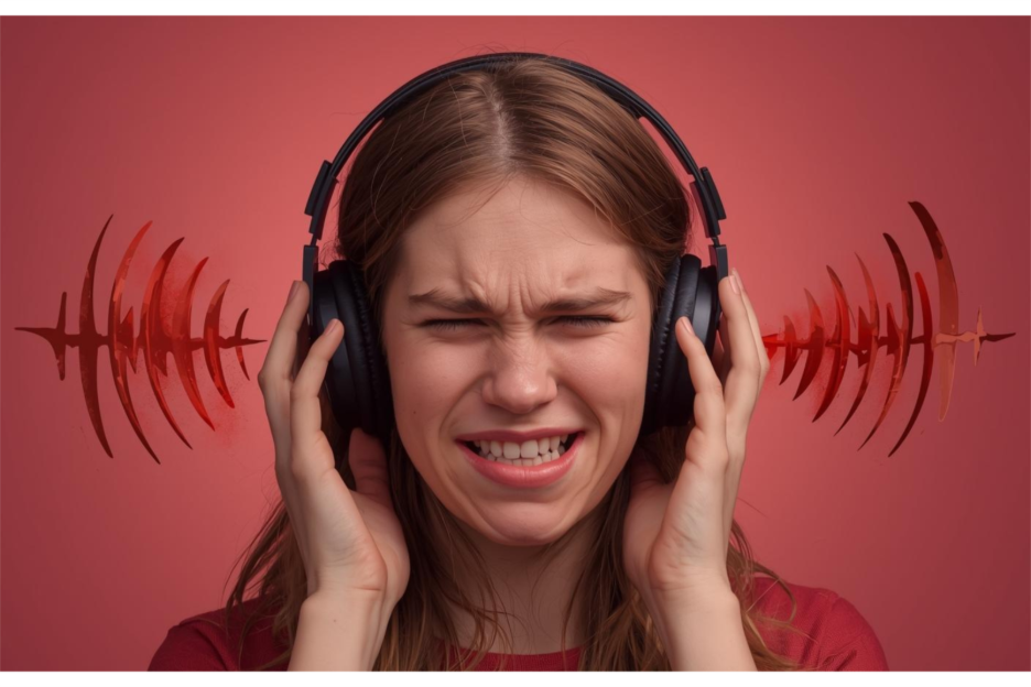 Woman's reaction to muddy or harsh sound