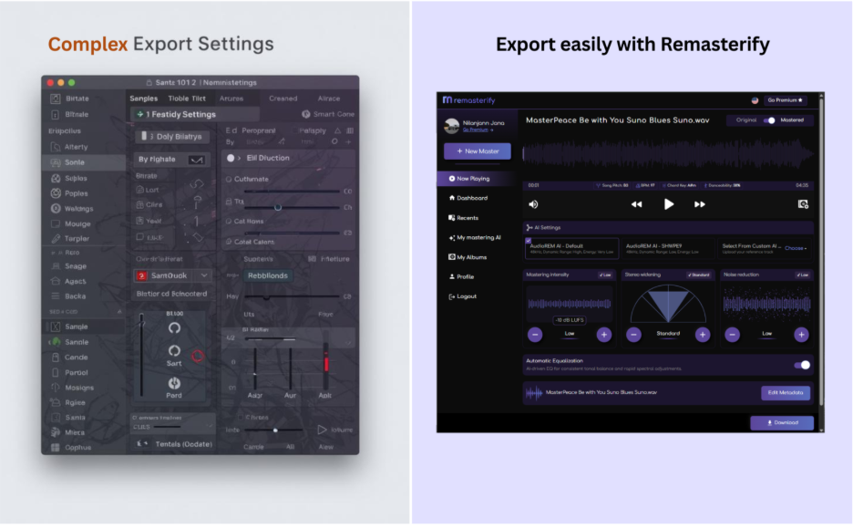 Complex export settings vs Easy Export with Remasterify