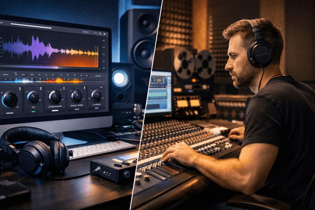 Types of mastering: Online AI Mastering and human engineer.
