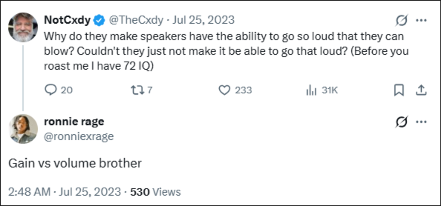 one X user is confused with gain and volume differences