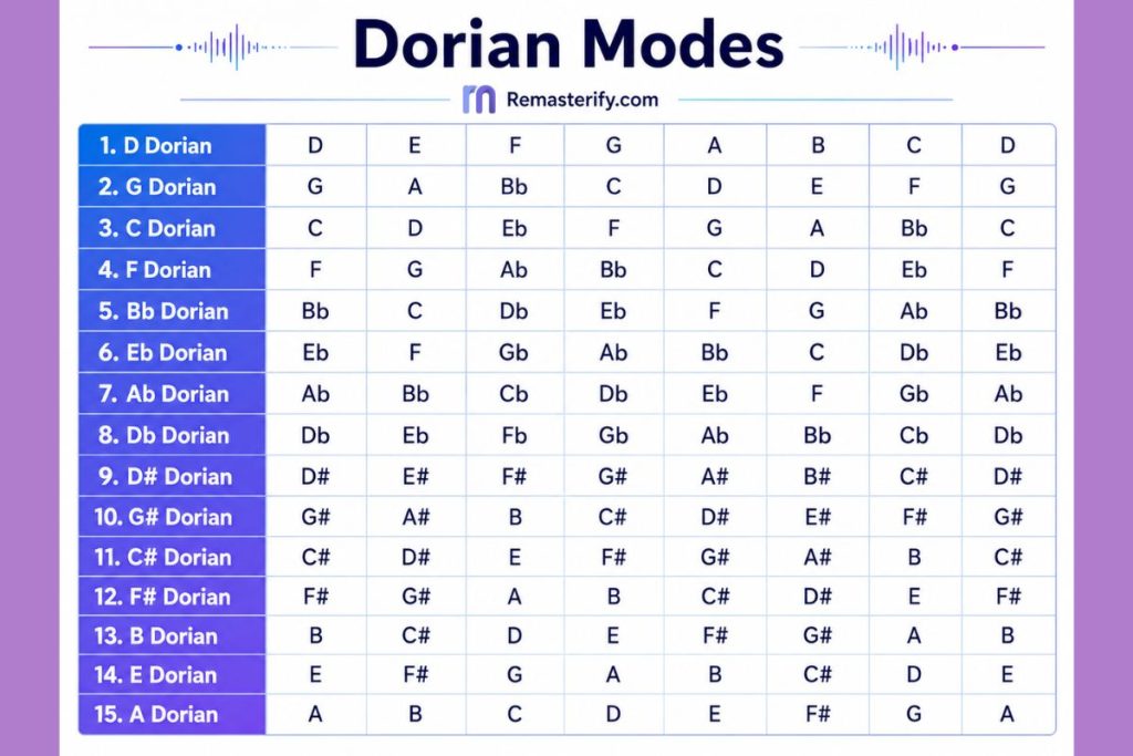 find Dorian modes with any key